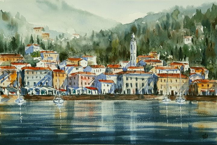 「Menaggio (Lago di C…」というタイトルの絵画 Tito Fornasieroによって, オリジナルのアートワーク, 水彩画