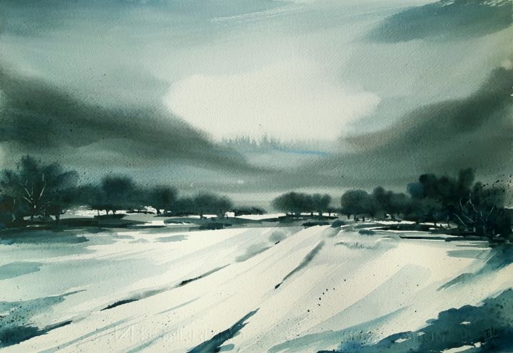 Painting titled "Inverno #26" by Tito Fornasiero, Original Artwork, Watercolor
