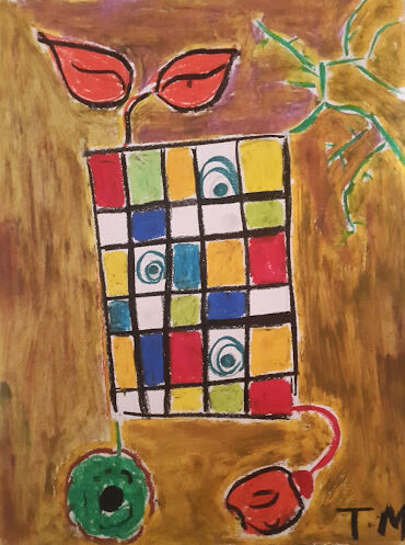 Peinture intitulée "cube gaming" par Titou M, Œuvre d'art originale, Pastel
