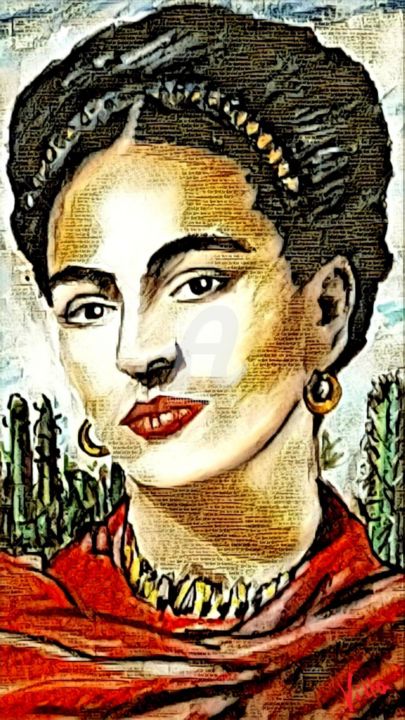 Digital Arts titled "Frida kahlo papers." by Tito Villa, Original Artwork, Digital Painting