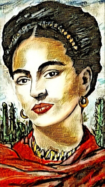 Digital Arts titled "Frida kahlo papers." by Tito Villa, Original Artwork, Digital Painting