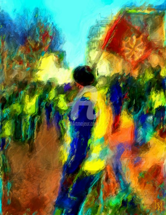 Digital Arts titled "Les Gilets Jaunes à…" by Tito Villa, Original Artwork, Digital Painting