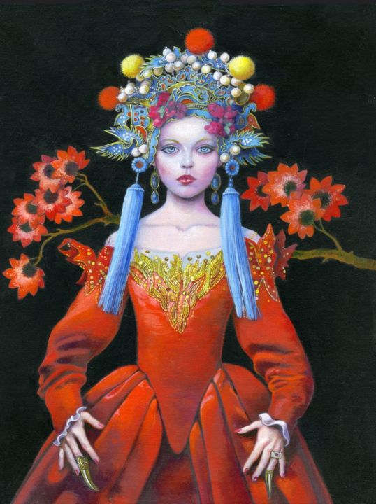 Pittura intitolato "China Red Queen" da Titti Garelli, Opera d'arte originale, Acrilico