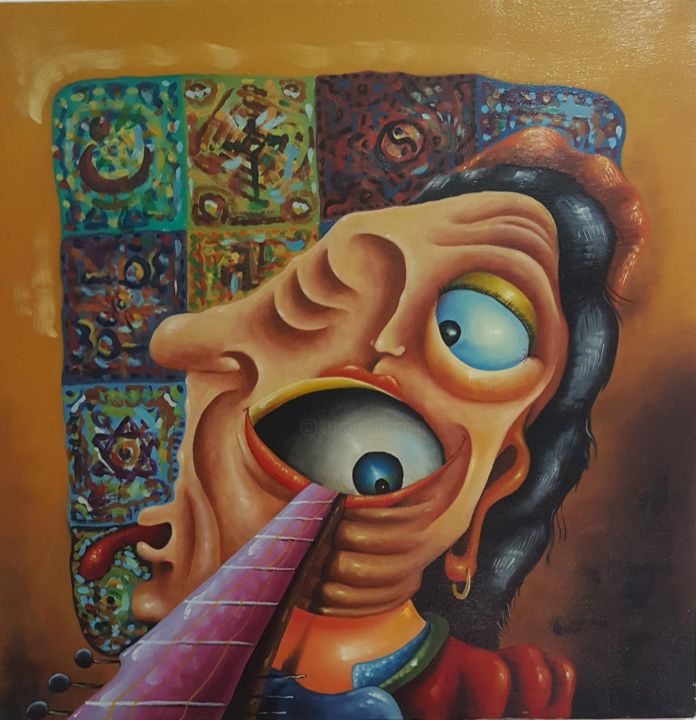 Painting titled "L'Occhio" by Titti Milos, Original Artwork, Oil