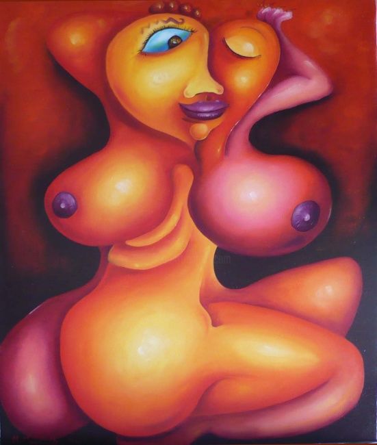 Painting titled "Calore" by Titti Milos, Original Artwork, Oil