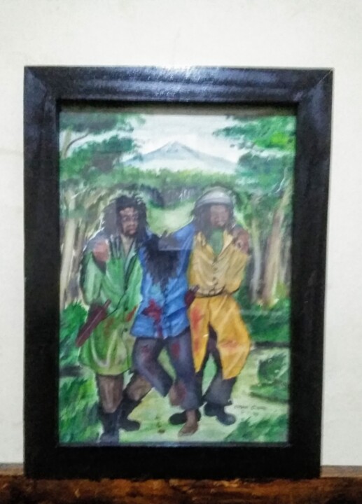 Painting titled "Unsung heroes" by Titus Chege, Original Artwork, Watercolor Mounted on Wood Panel