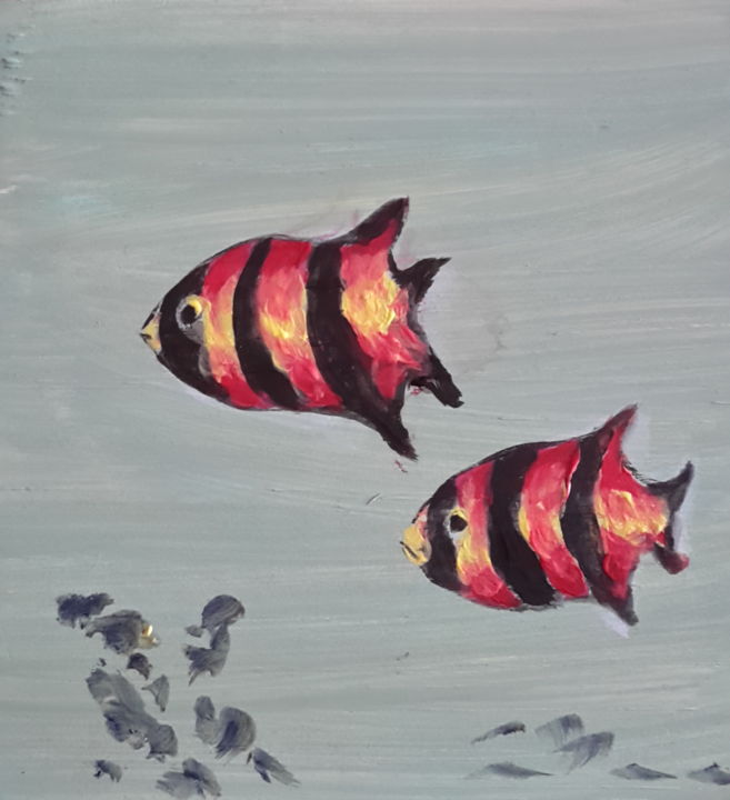 Pintura titulada "Petits poissons" por Titus, Obra de arte original, Acrílico