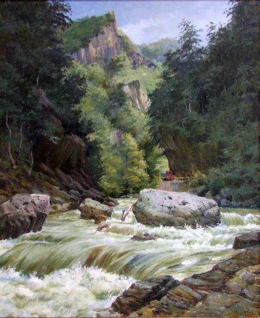Painting titled "Гуамское ущелье" by Aleksandr Fedin, Original Artwork, Oil