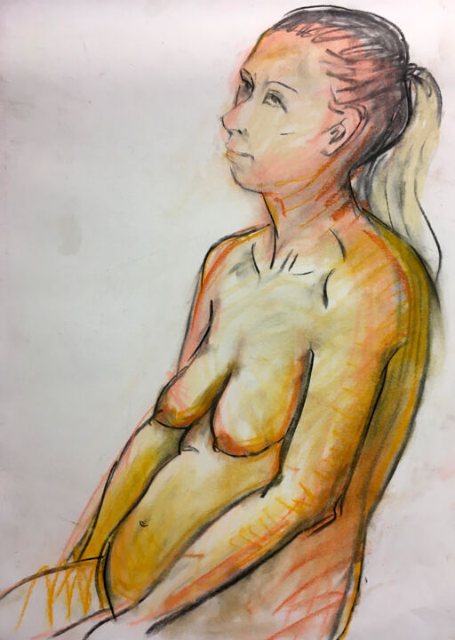 Drawing titled "Portrait, Frau, Akt" by Sergej Luzewitsch, Original Artwork, Pastel