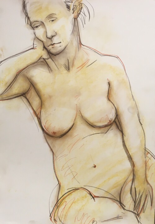 Drawing titled "Figur, Akt" by Sergej Luzewitsch, Original Artwork, Pastel