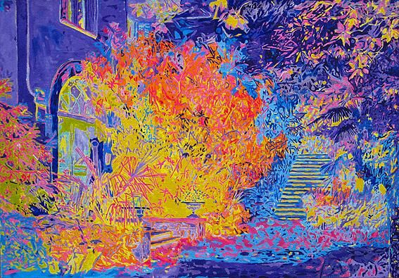 Painting titled "Gardener's House 2" by Tjaša Iris, Original Artwork, Oil