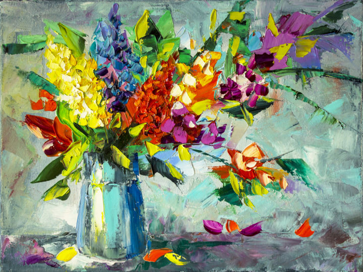 Painting titled "Summer in the vase" by Tetiana Kushnirova, Original Artwork, Oil