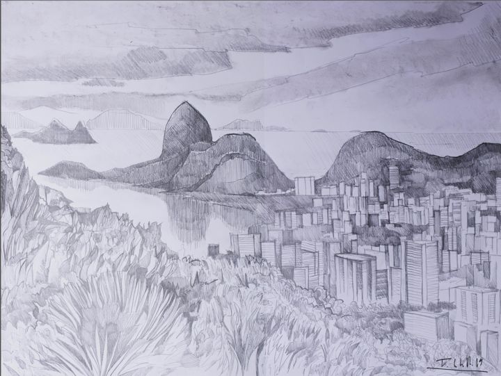 Dessin intitulée "BRESIL-RIO-PAIN DE…" par Thomas Lechevallier, Œuvre d'art originale, Crayon