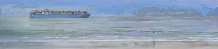 Painting titled "LE HAVRE- PLAGE ET…" by Thomas Lechevallier, Original Artwork, Acrylic