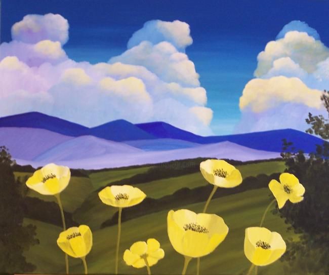 「Clouds and poppies」というタイトルの絵画 Tatyana Leksikovaによって, オリジナルのアートワーク, オイル