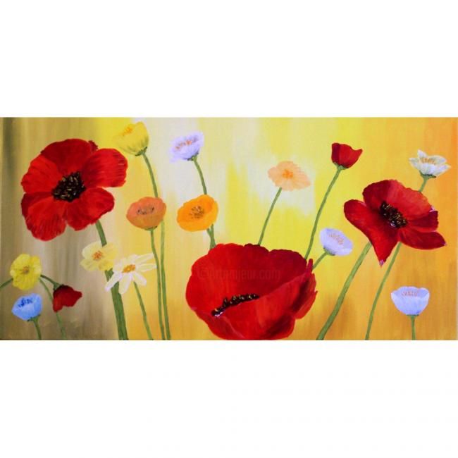 Painting titled "Red Flowers" by Tatyana Leksikova, Original Artwork, Oil