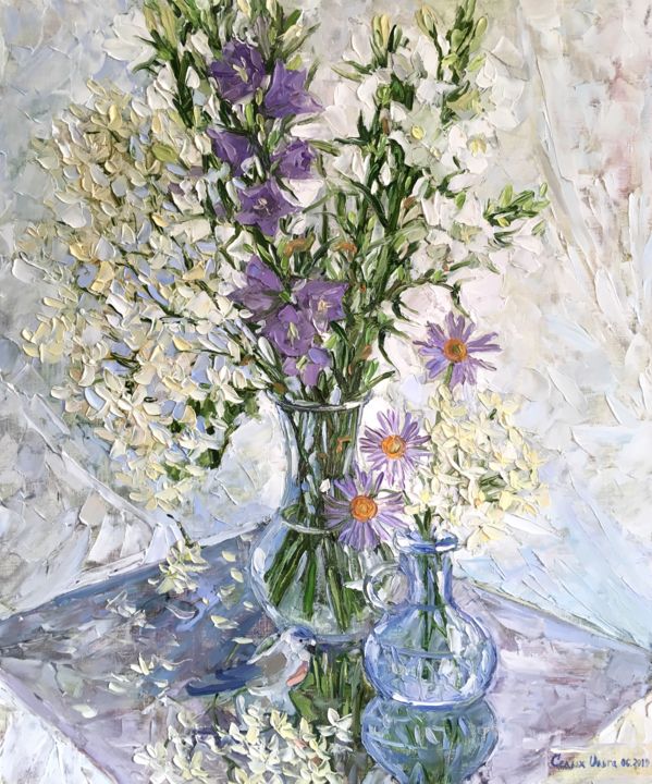 Painting titled "Lily bouquet" by Olga Sedykh, Original Artwork, Oil