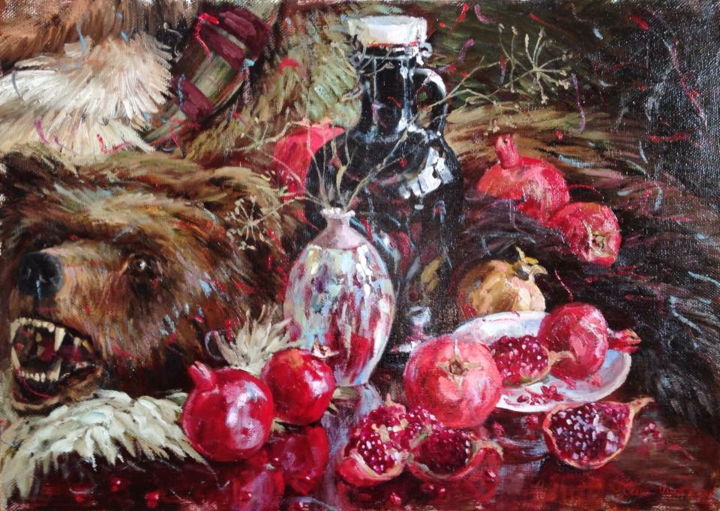 Peinture intitulée "Bear and grenades" par Olga Sedykh, Œuvre d'art originale, Huile