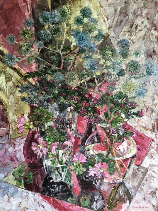 Painting titled "Hot Summer Bouquet" by Olga Sedykh, Original Artwork, Oil