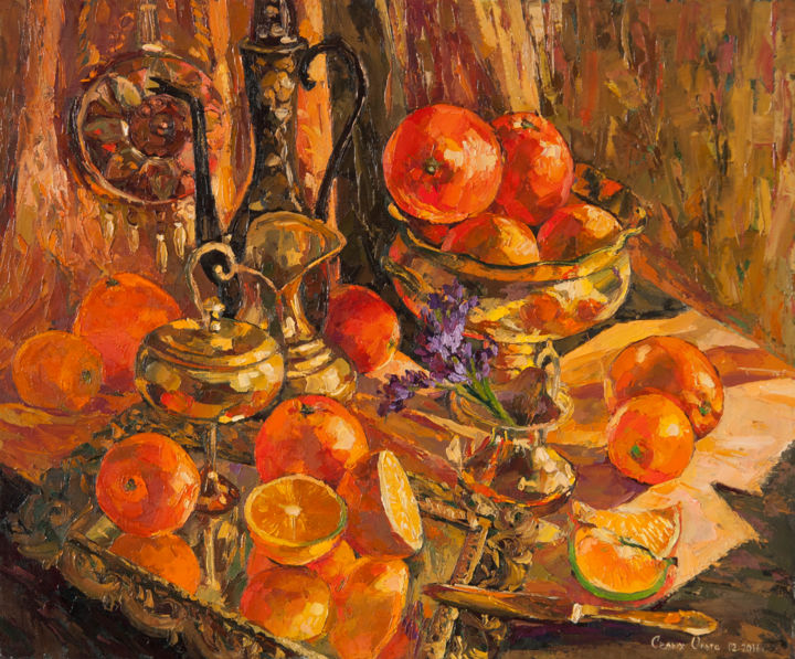 Картина под названием "GoldIn Oranges" - Olga Sedykh, Подлинное произведение искусства, Масло