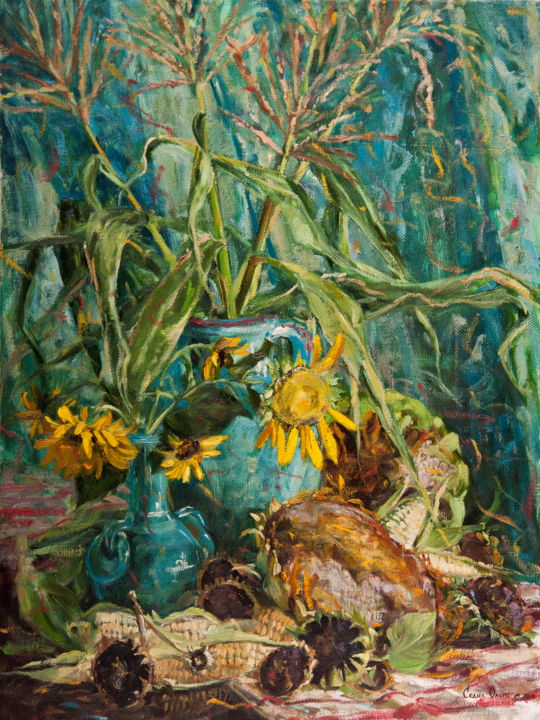 Картина под названием "Turquoise September" - Olga Sedykh, Подлинное произведение искусства, Масло