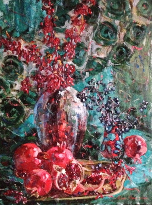 Ζωγραφική με τίτλο "Pomegranates And Ba…" από Olga Sedykh, Αυθεντικά έργα τέχνης, Λάδι
