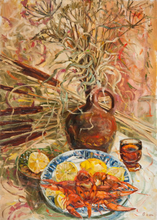 Картина под названием "Reed And Crayfish" - Olga Sedykh, Подлинное произведение искусства, Масло