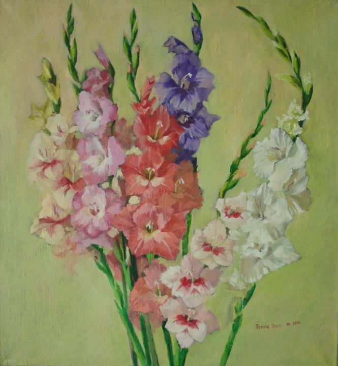 Painting titled "Gladiolus 2004" by Olga Sedykh, Original Artwork, Oil