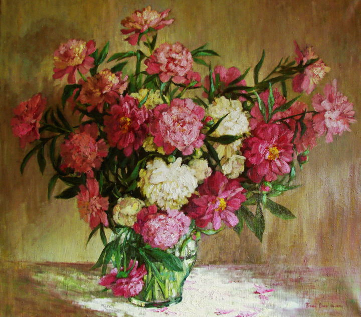 Картина под названием "Bouquet Of Peonies.…" - Olga Sedykh, Подлинное произведение искусства, Масло