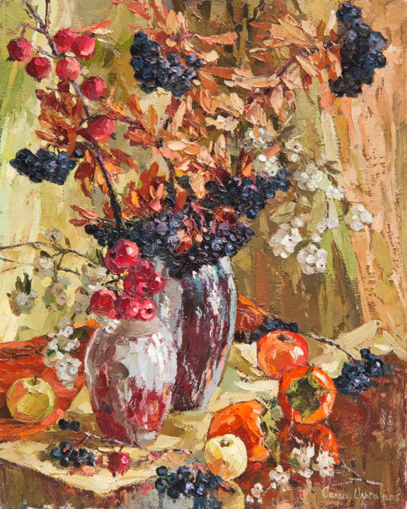 Malarstwo zatytułowany „Autumn still life” autorstwa Olga Sedykh, Oryginalna praca, Olej