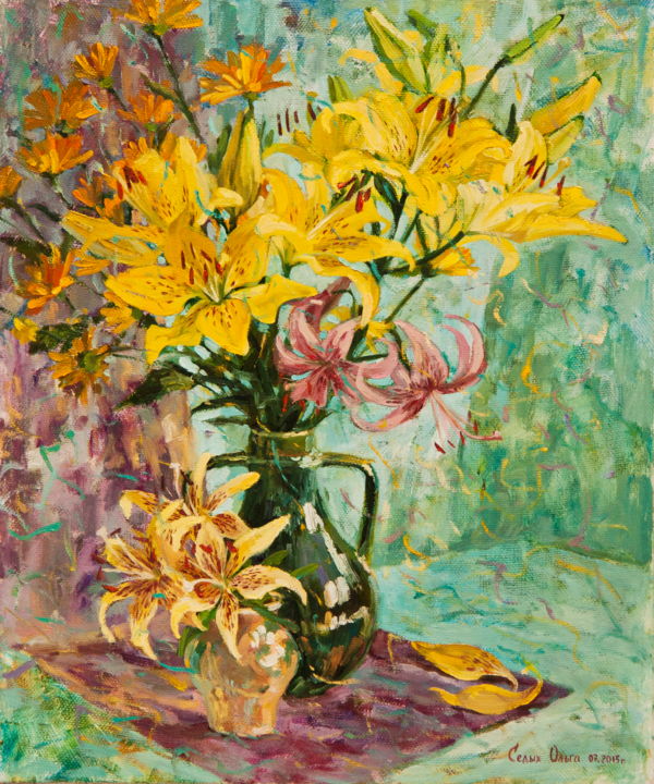 Картина под названием "Yellow lilies" - Olga Sedykh, Подлинное произведение искусства, Масло