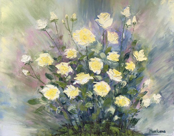 Peinture intitulée "Yellow Roses" par T.M.Artbook, Œuvre d'art originale, Huile