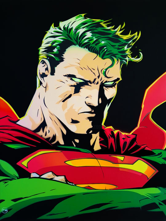 Peinture intitulée "Superman - Green" par T'M, Œuvre d'art originale, Bombe aérosol