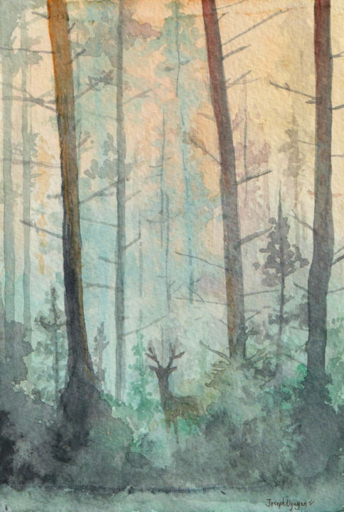 Peinture intitulée "Into the Wood 2" par Uynsart, Œuvre d'art originale, Aquarelle Monté sur Châssis en bois