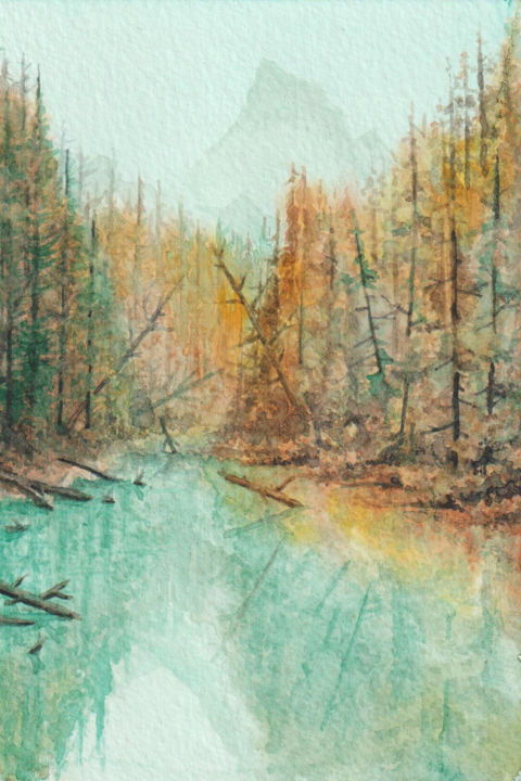 제목이 "Le paysage"인 미술작품 Uynsart로, 원작, 수채화 나무 들것 프레임에 장착됨