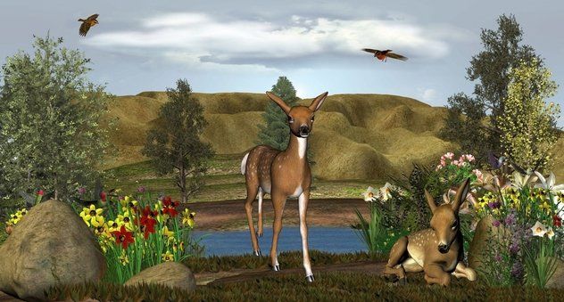 Digitale Kunst mit dem Titel "deer in need" von Todd Amen, Original-Kunstwerk, Digitale Malerei