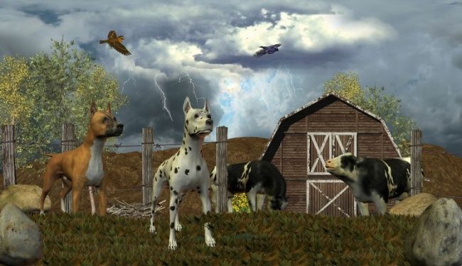 Digitale Kunst mit dem Titel "dog days at farm" von Todd Amen, Original-Kunstwerk, Digitale Malerei