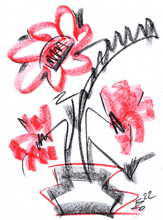 Disegno intitolato "Red and black" da Yuliia Volodina, Opera d'arte originale, Pastello