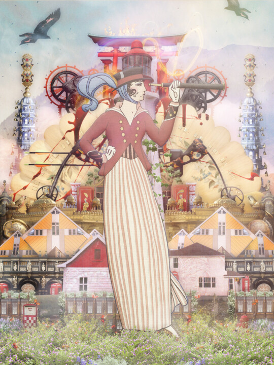 Collagen mit dem Titel "Silk Rodeo Drive" von Toby Leon, Original-Kunstwerk, Digitale Collage