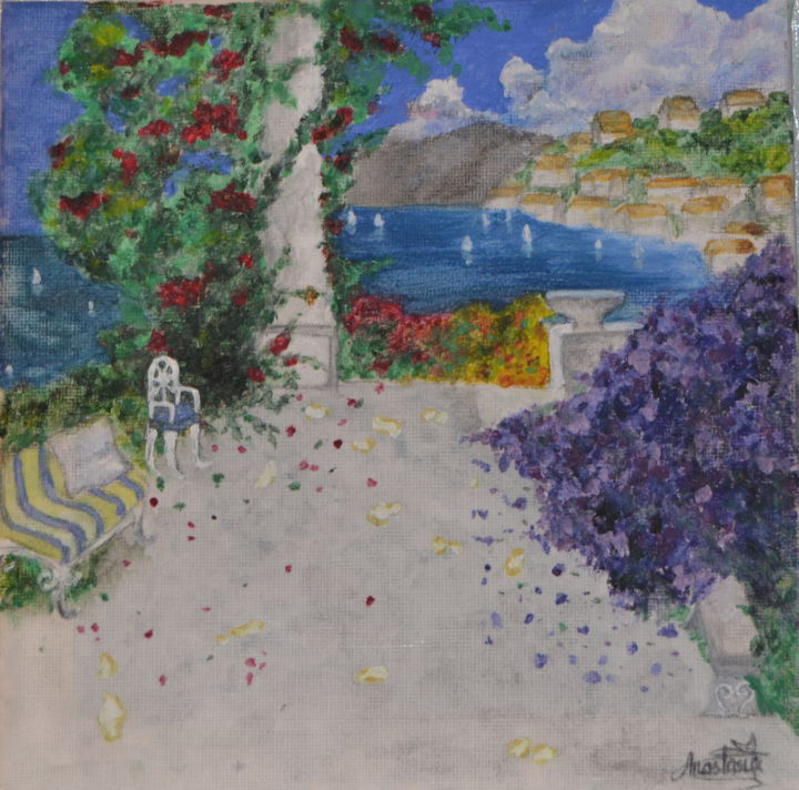 Malerei mit dem Titel "Summer in Greece" von Anastasia Lobanova, Original-Kunstwerk, Öl