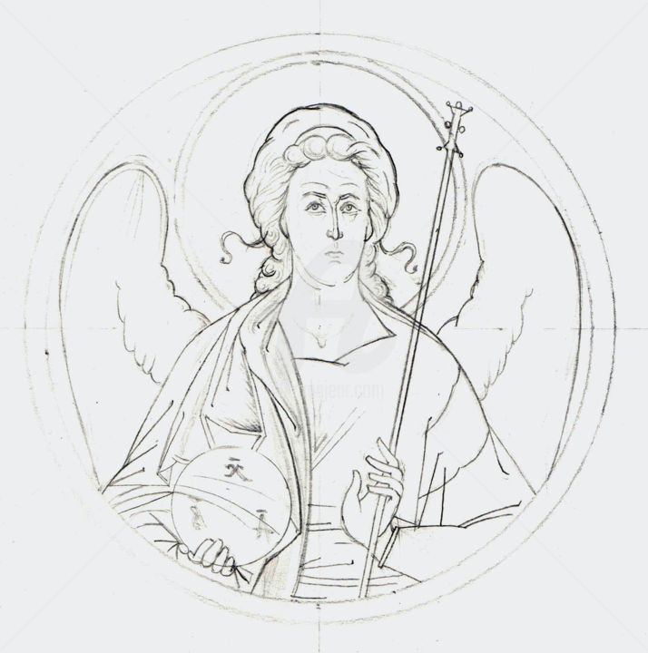 Tekening getiteld "Ангел - Guardian An…" door Aleksei Vydrenkov, Origineel Kunstwerk, Silverpoint Gemonteerd op Karton