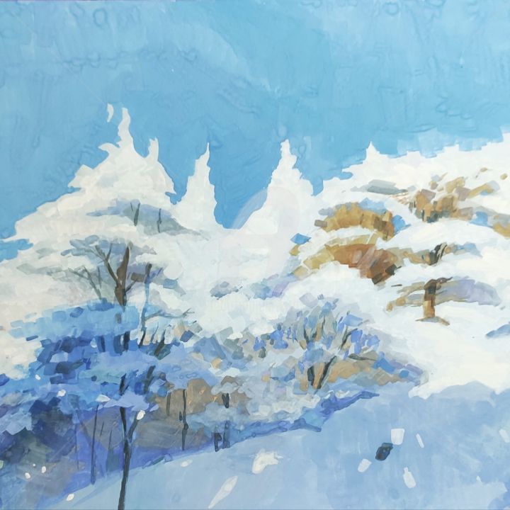 Malerei mit dem Titel "Зимний пейзаж - Win…" von Aleksei Vydrenkov, Original-Kunstwerk, Gouache