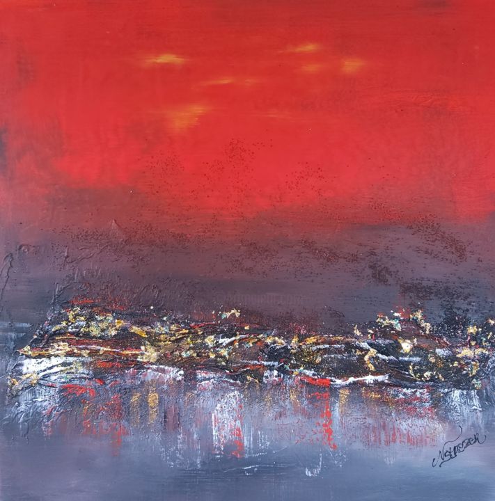 Картина под названием "Red sun" - Nat Stresser, Подлинное произведение искусства, Акрил