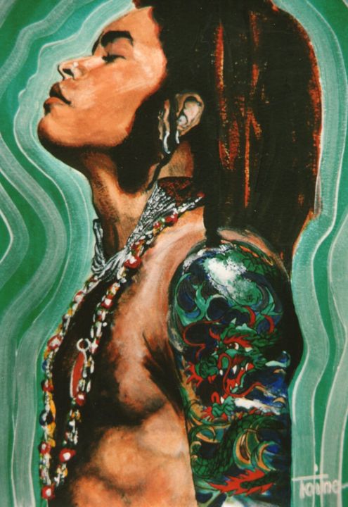 Schilderij getiteld "Lenny Kravitz" door Toine, Origineel Kunstwerk, Olie