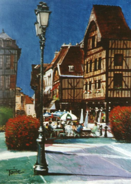 Painting titled "Troyes, rue Champea…" by Toine, Original Artwork, Oil