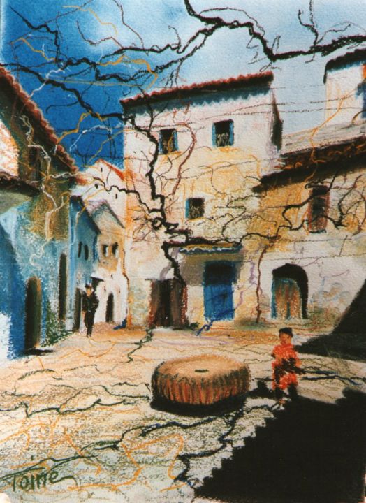 Painting titled "village du Rif" by Toine, Original Artwork, Pastel
