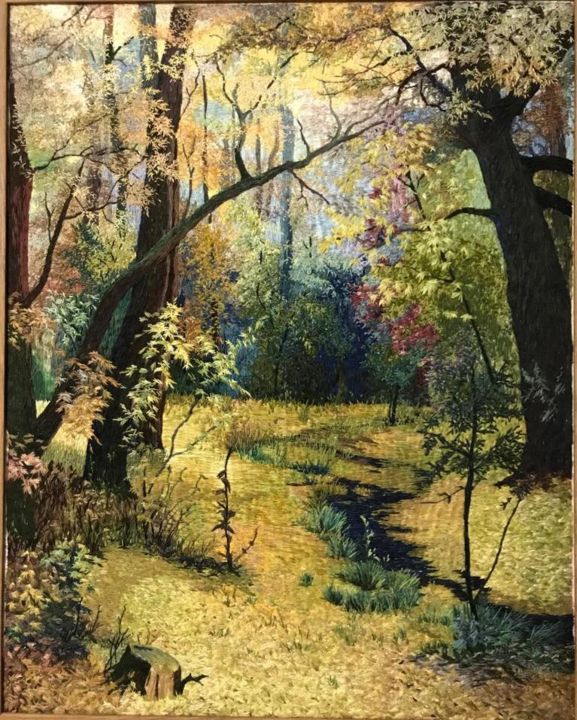 Pintura titulada "Autumn morning" por Queen, Obra de arte original, Bordado