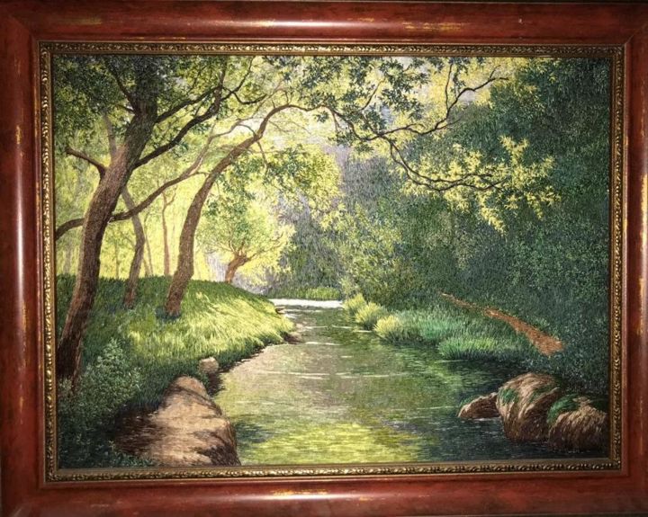 Pintura titulada "River in the forest" por Queen, Obra de arte original, Bordado