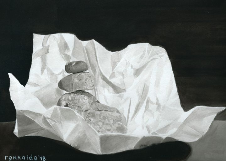 Dibujo titulada "Rocks On White Pape…" por Tokkaido, Obra de arte original, Tinta