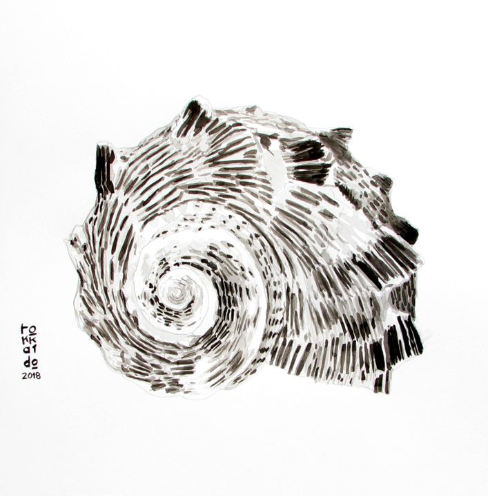 Σχέδιο με τίτλο "Seashell Ink Art" από Tokkaido, Αυθεντικά έργα τέχνης, Μελάνι
